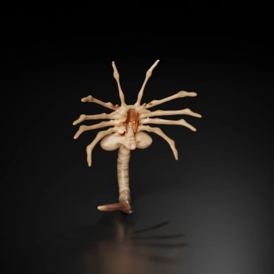 Alien-like creature, spine-covered tendrils extending from head. asymmetric geometry
