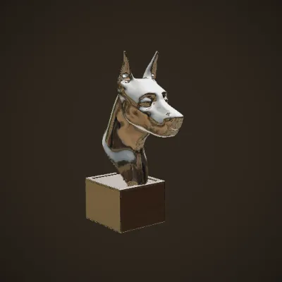 Sculpture of a stylized dog head. symmetric geometry, smooth edges, simple geometry.