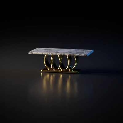 Elegant marble table with gold ring base.