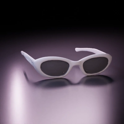 Sleek oval-shaped sunglasses, minimalist.