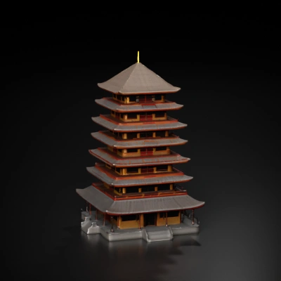 Traditional multi-tiered pagoda building.