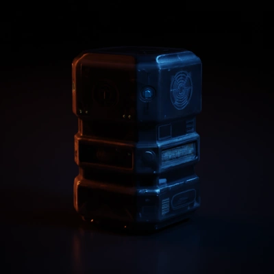 Futuristic sci-fi storage capsule with tech components and new white smart futuristic paint