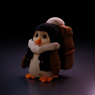 Plush penguin backpack, character.