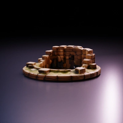 Stone circular ruin with broken walls.