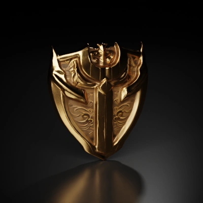 Decorative golden shield with intricate details.