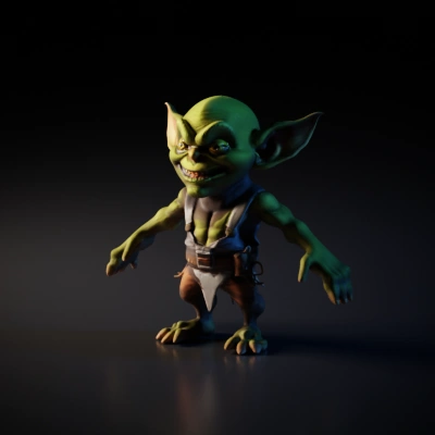 Goblin character with knife, cartoonish style.