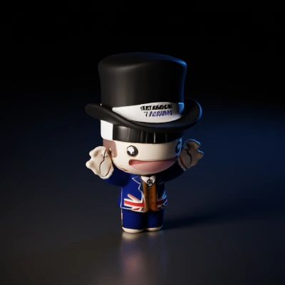 Cartoonish character in a suit and top hat.