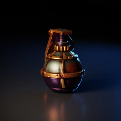 Hand grenade with metallic pin and ring.