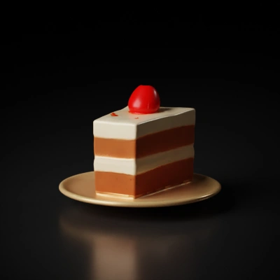 Slice of layered cake with cherry on top.
