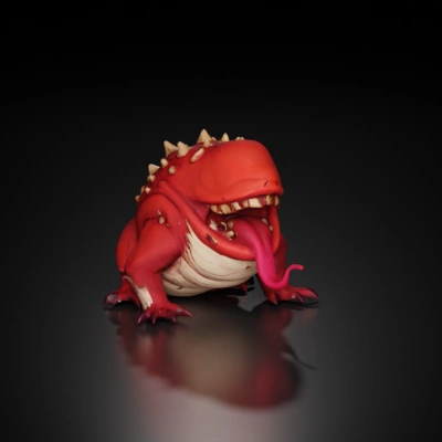 Frog-like monster with large tongue, spikes, bulky body.