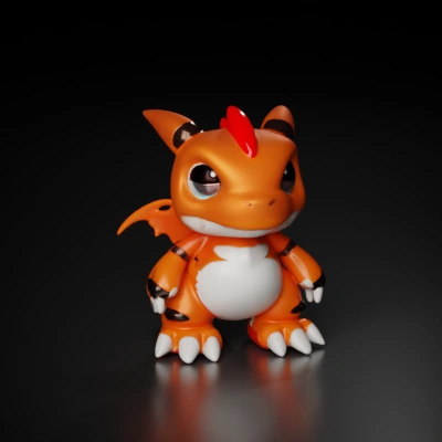Cute baby dragon with small wings, big eyes, and claws.