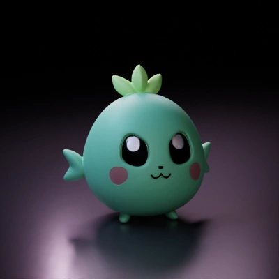Cute round creature with leafy appendages.