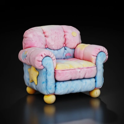 Colorful plush armchair with stars.