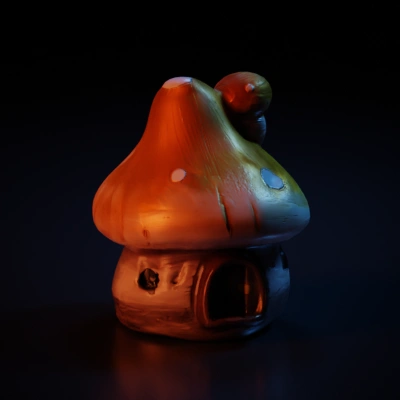 Mushroom-shaped house, fairy-tale style.