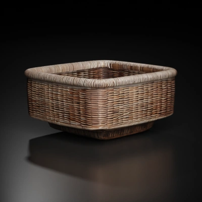 Rectangular woven basket, plain design.