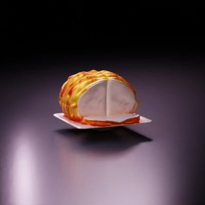 Sliced roasted ham, juicy and tender. on a white plate