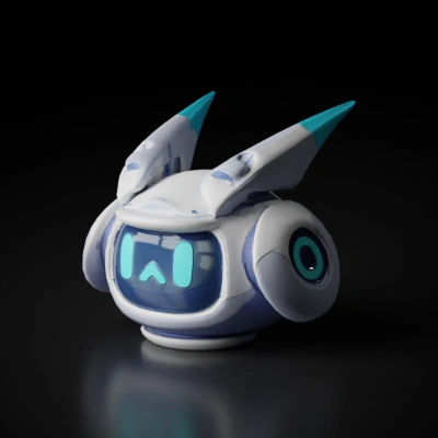 Cartoonish robot with ears, futuristic screen face.