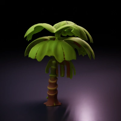 Cartoon-styled palm tree with large leaves.