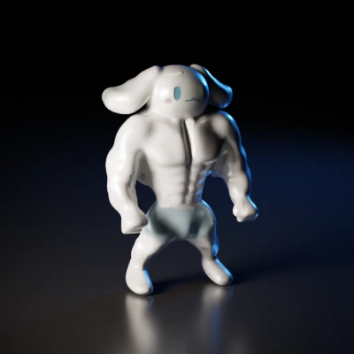 Muscular anthropomorphic figure with rabbit-like ears.