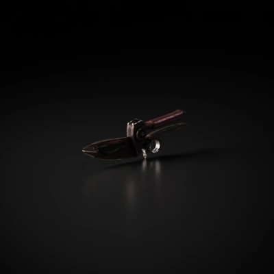 Rustic steampunk-style mechanical scissors, intricate design.