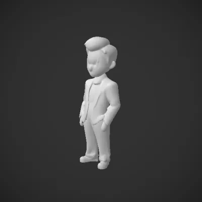 3D animated character in formal attire. character, smooth edges