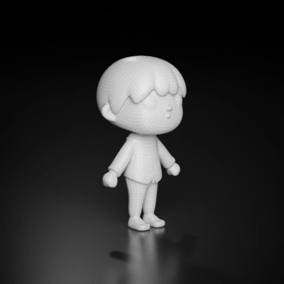 Cartoon-like human character with a cheerful expression.