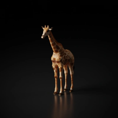 Standing giraffe, long neck, realistic appearance.