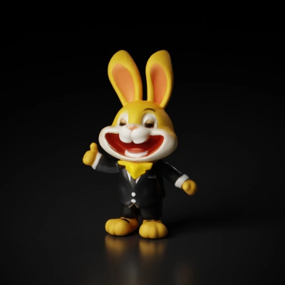 Cartoon bunny in suit giving thumbs up.