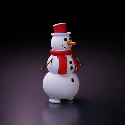 Snowman with a red scarf, hat, and buttons.
