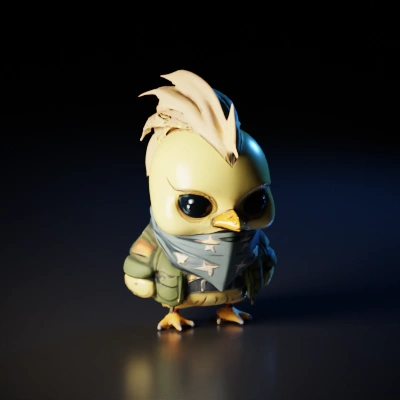 Cute anthropomorphic chick dressed in punk-style clothing.