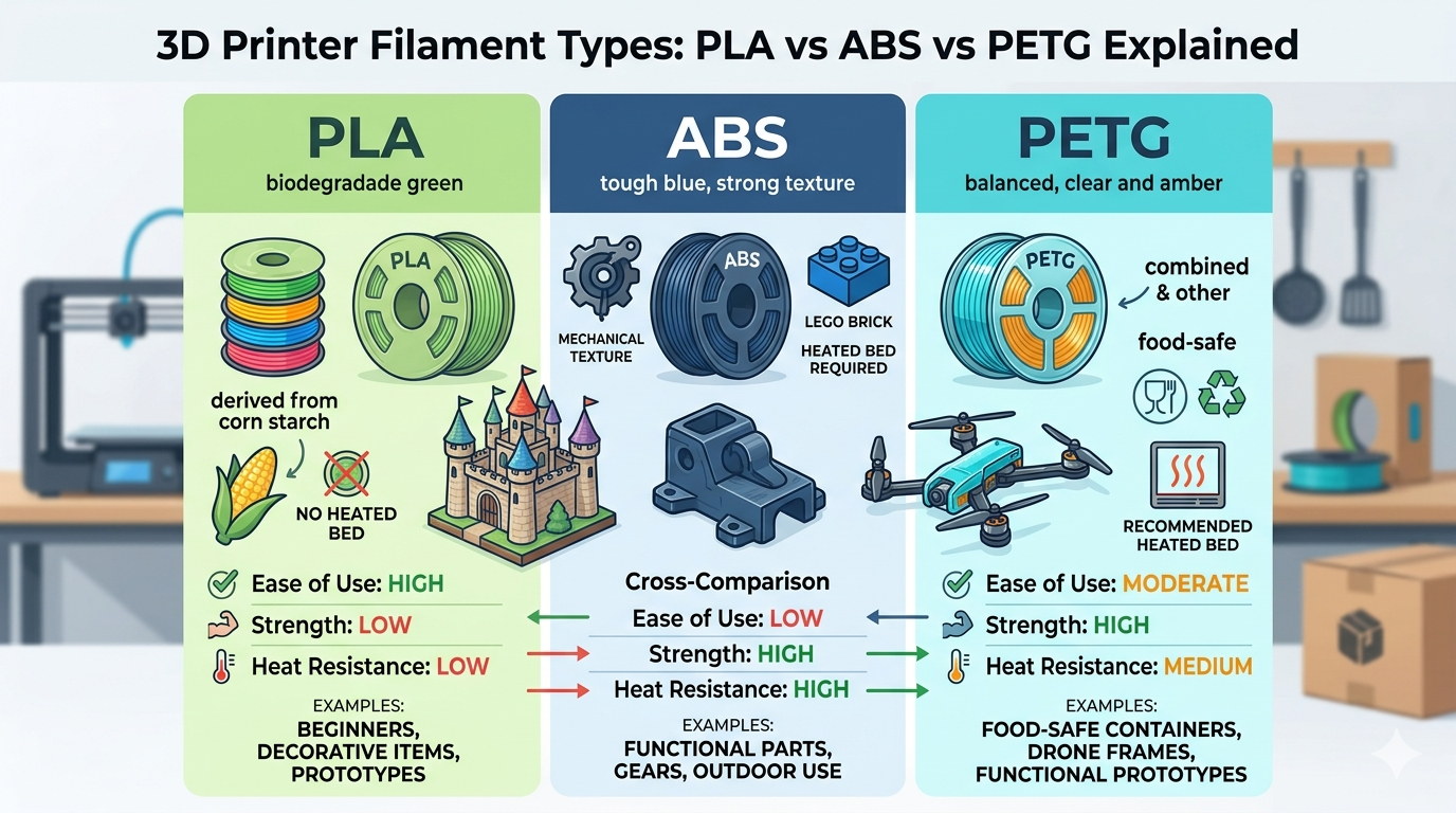 3D Printer Filament Types PLA Vs ABS Vs PETG 2026 Hyper3D 3D Printer Filament Types PLA Vs ABS Vs PETG 2026 Hyper3D