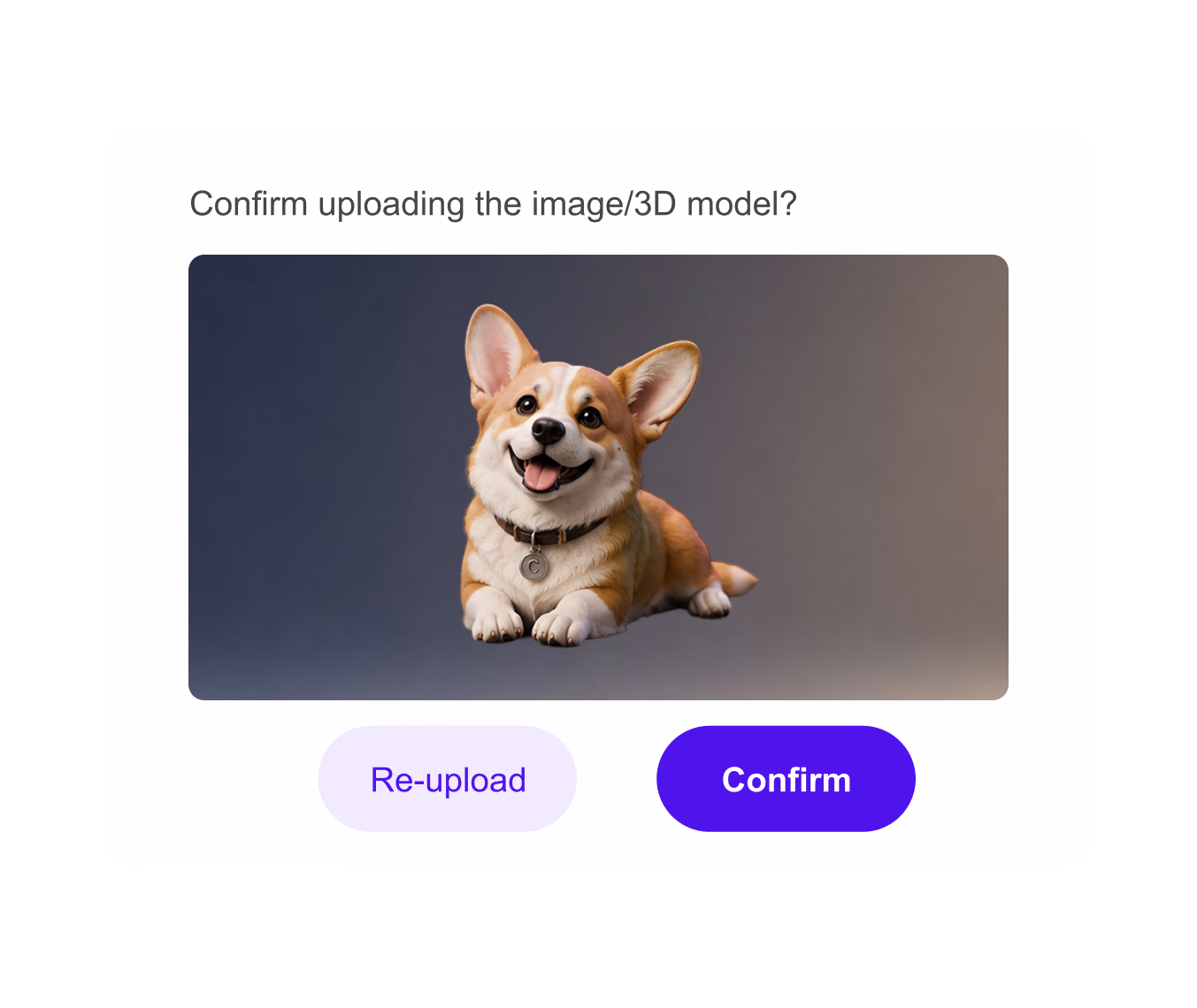 Preview and confirm an uploaded image or 3D model