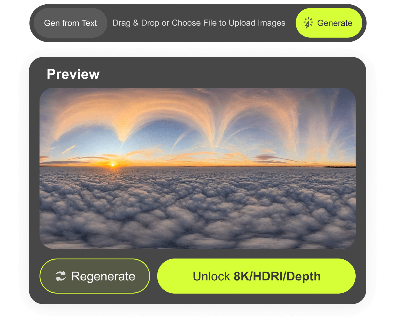Generate an HDRI from a text prompt or reference image