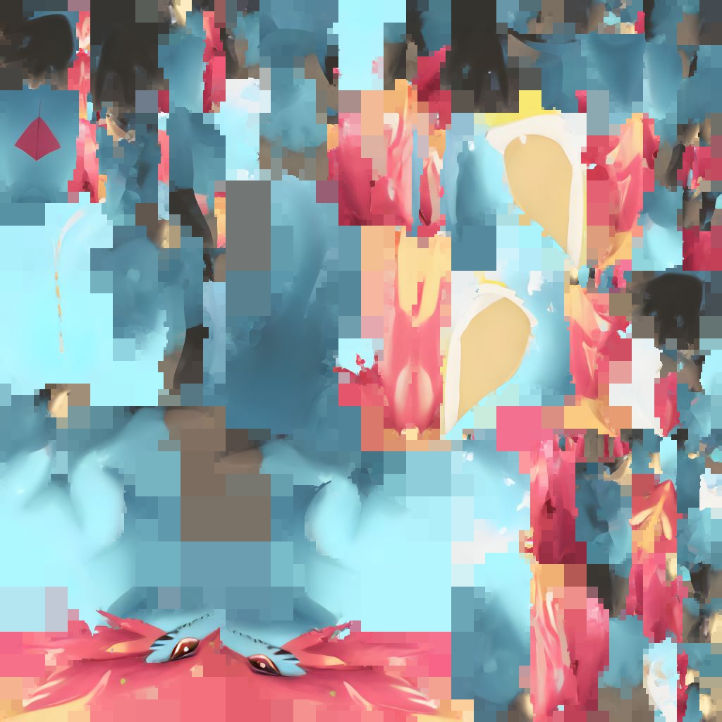 Flat diffuse color map generated for a cel-shaded 3D model in the OmniCraft texture tool