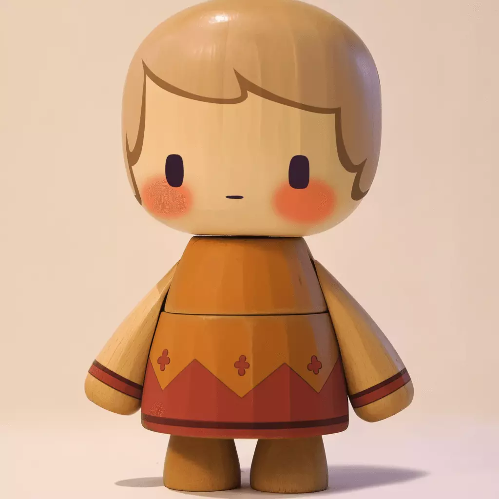 Wooden kokeshi-style doll reference photo