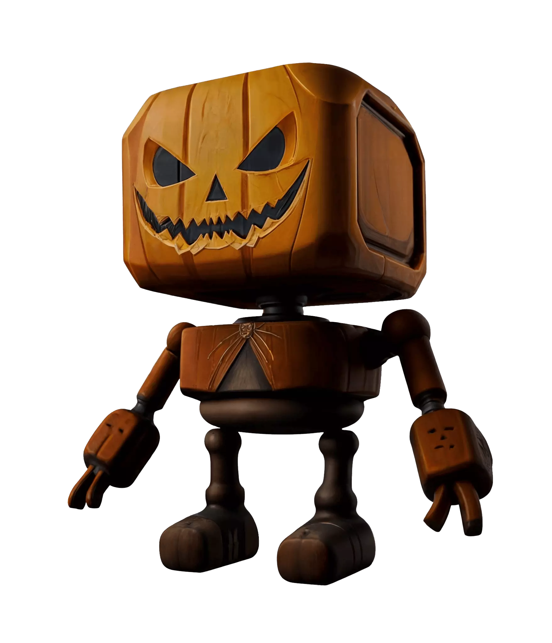 Robot 3D model textured as a carved pumpkin