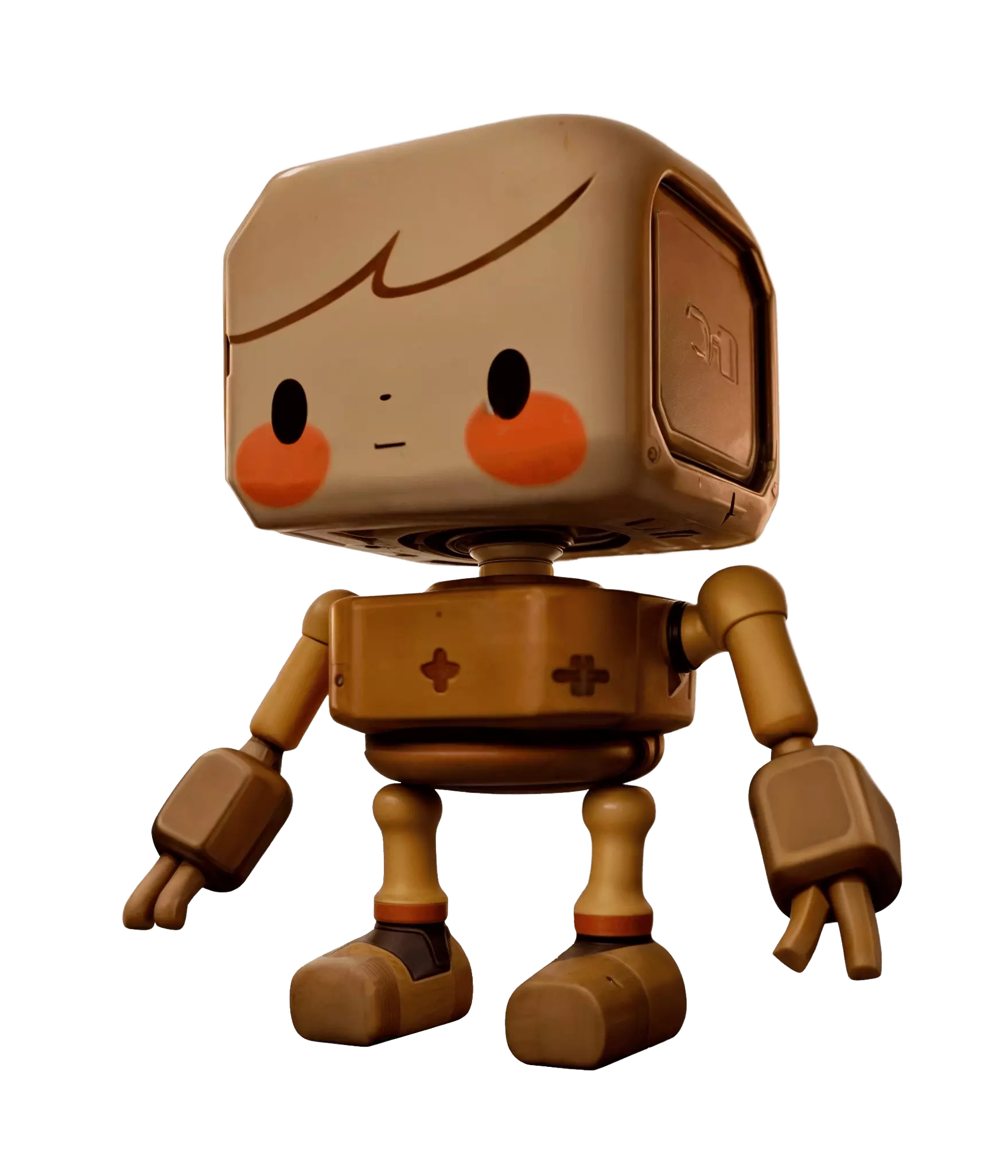 Robot 3D model textured as a painted wooden toy