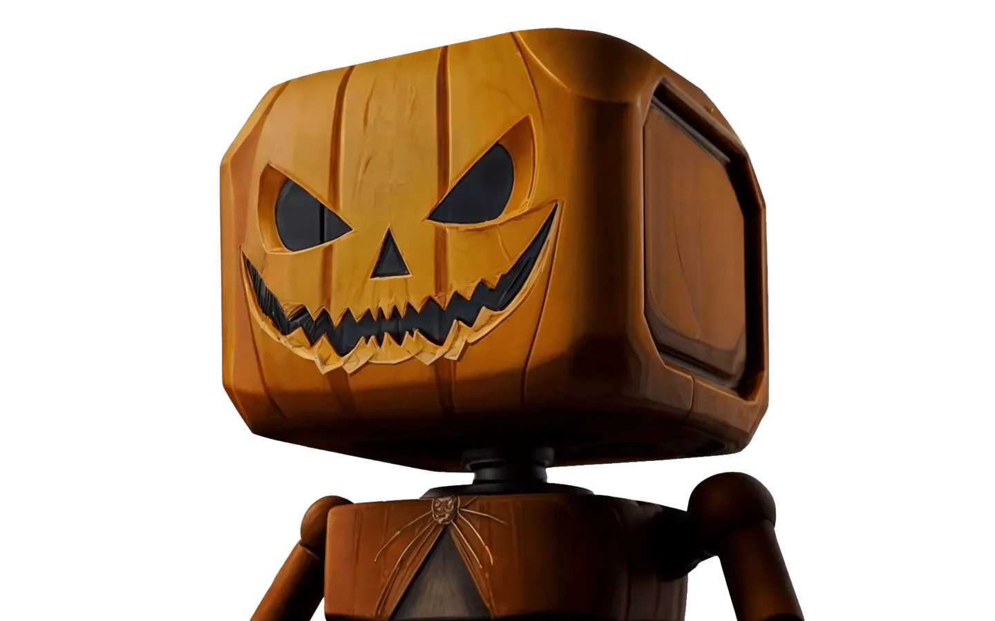 Robot model textured from the pumpkin reference, shown in the PBR viewer