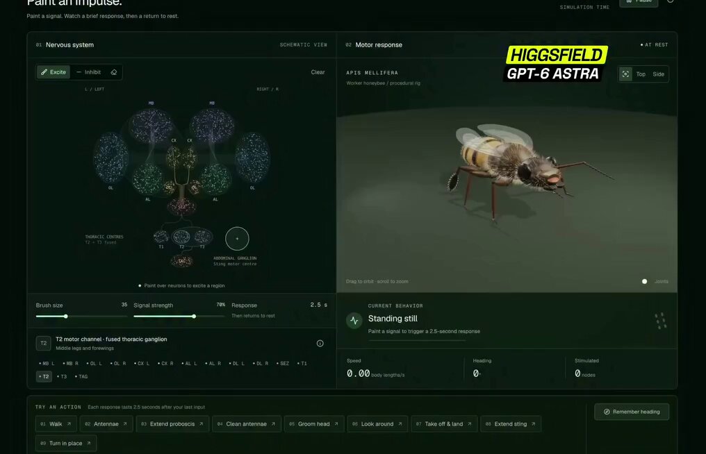 Interactive 3D organism nervous-system panel