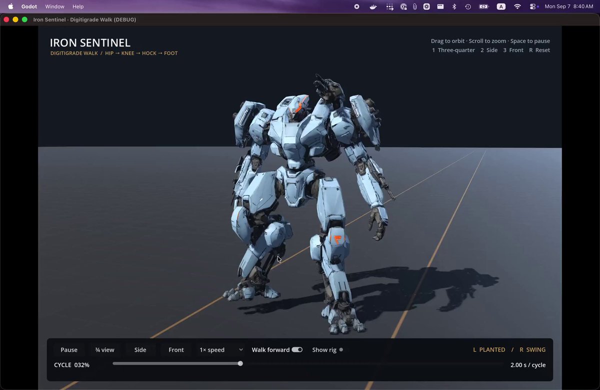Rig and animate a digitigrade mech in Godot