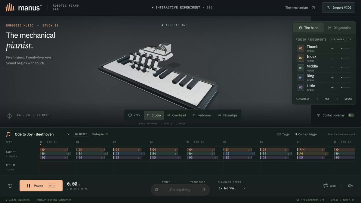 Interactive 3D robotic hand piano demonstration