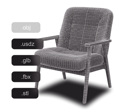 Exporting the generated 3D car model as OBJ, FBX, GLB, USDZ, or STL
