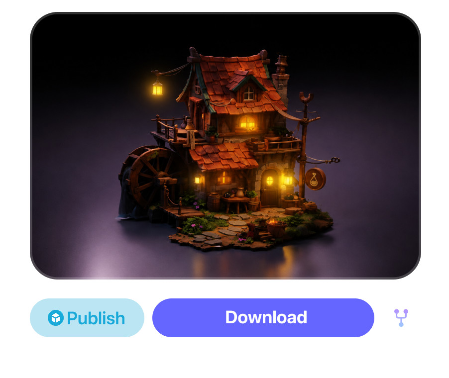Export the finished high-quality 3D model in FBX or GLB.Export the finished high-quality 3D model in FBX or GLB.